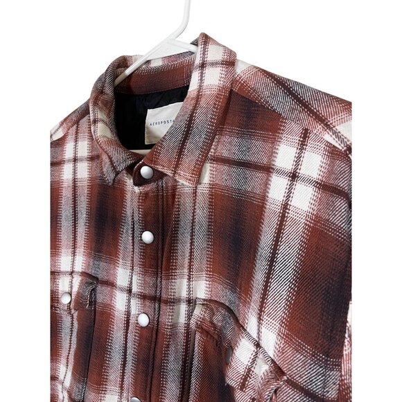 Aeropostale Jacket XL Orange Plaid Quilted Flannel Snaps Preppy Y2K Shacket 80s - Picture 6 of 12